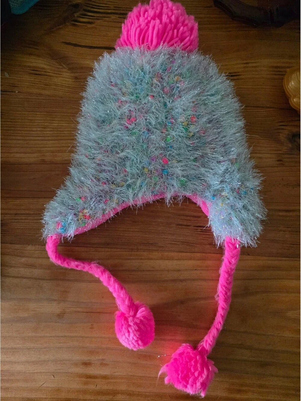 Justice Girls' Fuzzy Earflap Winter Hat with Pom Poms, One Size